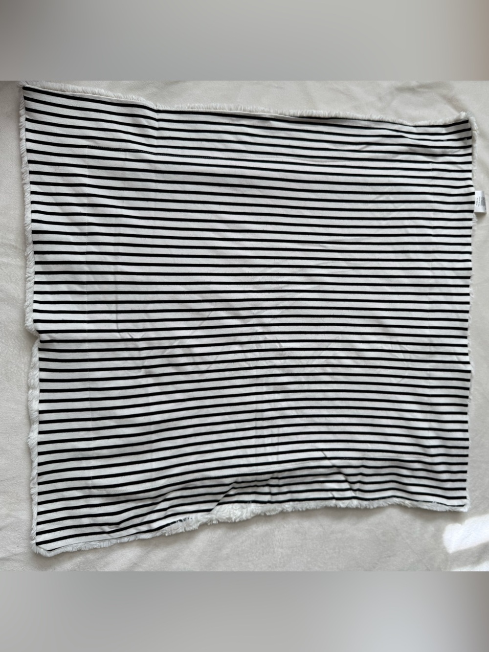 LOU LOU Plush White Cozy Blanket with Black & White Stripe